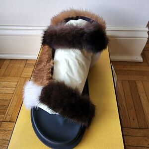 Brand New With Box Fendi Brown and White Mink Fur Sandaks